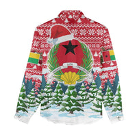 Guinea Bissau Christmas Women Casual Shirt with Santa Sleigh Reindeer Forest and National Flag Design - Wonder Print Shop