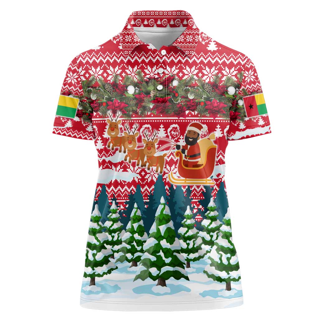 Guinea Bissau Christmas Women Polo Shirt with Santa Sleigh Reindeer Forest and National Flag Design - Wonder Print Shop