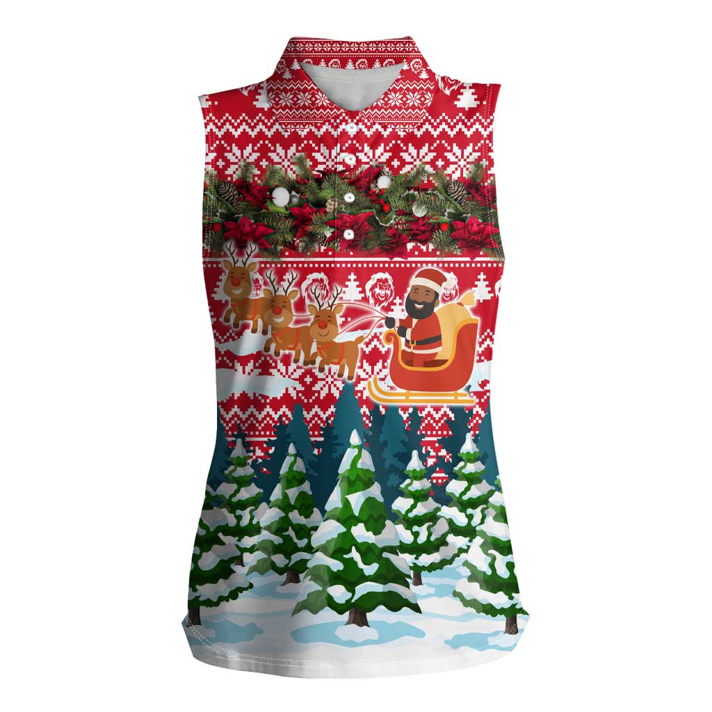 Guinea Bissau Christmas Women Sleeveless Polo Shirt with Santa Sleigh Reindeer Forest and National Flag Design - Wonder Print Shop