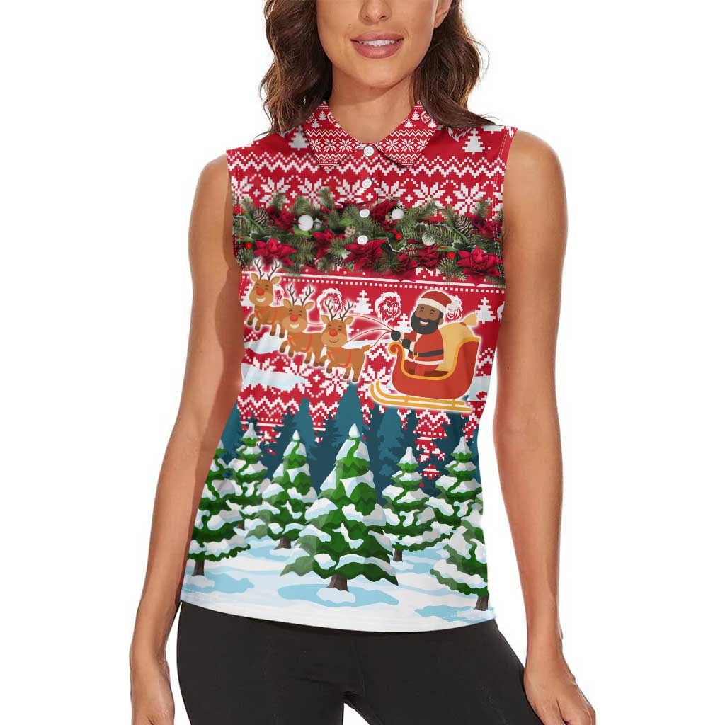 Guinea Bissau Christmas Women Sleeveless Polo Shirt with Santa Sleigh Reindeer Forest and National Flag Design - Wonder Print Shop