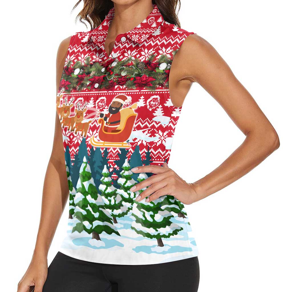 Guinea Bissau Christmas Women Sleeveless Polo Shirt with Santa Sleigh Reindeer Forest and National Flag Design - Wonder Print Shop