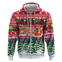 Guinea Bissau Christmas Zip Hoodie with Santa Sleigh Reindeer Forest and National Flag Design - Wonder Print Shop