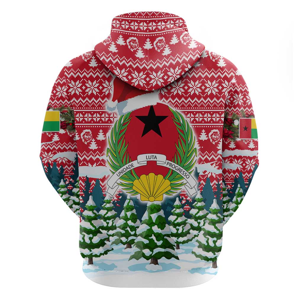 Guinea Bissau Christmas Zip Hoodie with Santa Sleigh Reindeer Forest and National Flag Design - Wonder Print Shop
