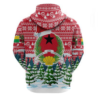 Guinea Bissau Christmas Zip Hoodie with Santa Sleigh Reindeer Forest and National Flag Design - Wonder Print Shop