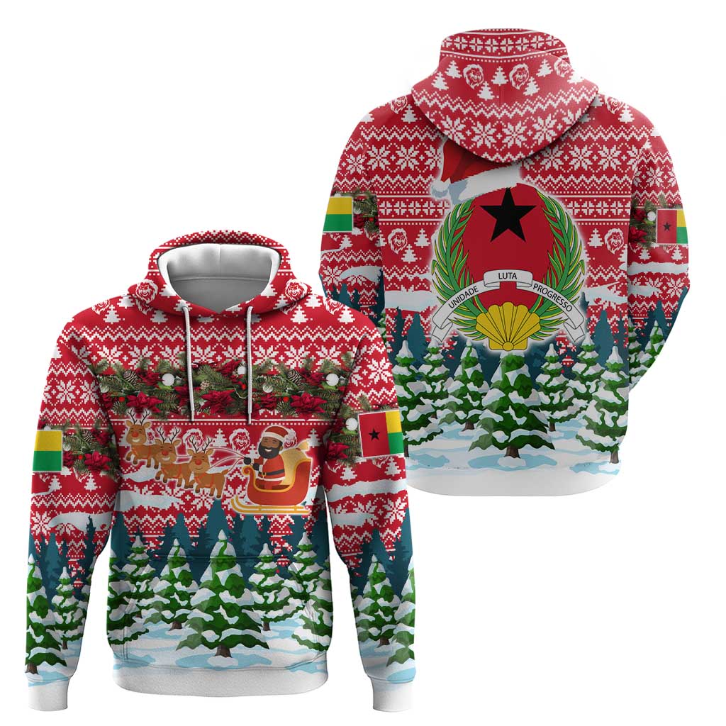Guinea Bissau Christmas Zip Hoodie with Santa Sleigh Reindeer Forest and National Flag Design - Wonder Print Shop