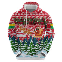 Guinea Bissau Christmas Zip Hoodie with Santa Sleigh Reindeer Forest and National Flag Design - Wonder Print Shop