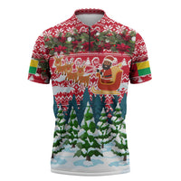 Guinea Bissau Christmas Zipper Polo Shirt with Santa Sleigh Reindeer Forest and National Flag Design - Wonder Print Shop