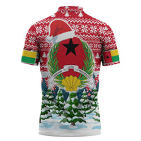 Guinea Bissau Christmas Zipper Polo Shirt with Santa Sleigh Reindeer Forest and National Flag Design - Wonder Print Shop