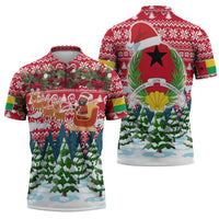 Guinea Bissau Christmas Zipper Polo Shirt with Santa Sleigh Reindeer Forest and National Flag Design - Wonder Print Shop