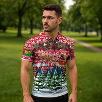 Guinea Bissau Christmas Zipper Polo Shirt with Santa Sleigh Reindeer Forest and National Flag Design - Wonder Print Shop