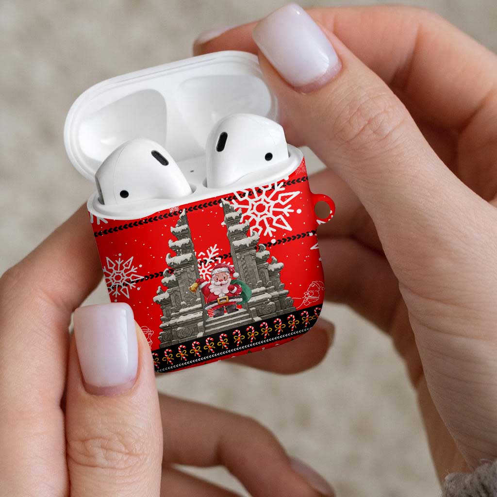 Indonesia Christmas AirPods Case with Santa Temple Snowflakes and Red Candy Cane Pattern - Wonder Print Shop