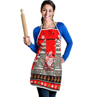 Indonesia Christmas Apron with Santa Temple Snowflakes and Red Candy Cane Pattern - Wonder Print Shop