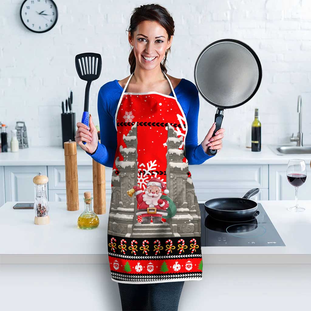 Indonesia Christmas Apron with Santa Temple Snowflakes and Red Candy Cane Pattern - Wonder Print Shop