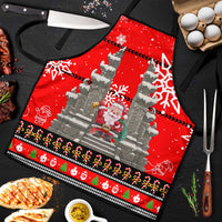 Indonesia Christmas Apron with Santa Temple Snowflakes and Red Candy Cane Pattern - Wonder Print Shop