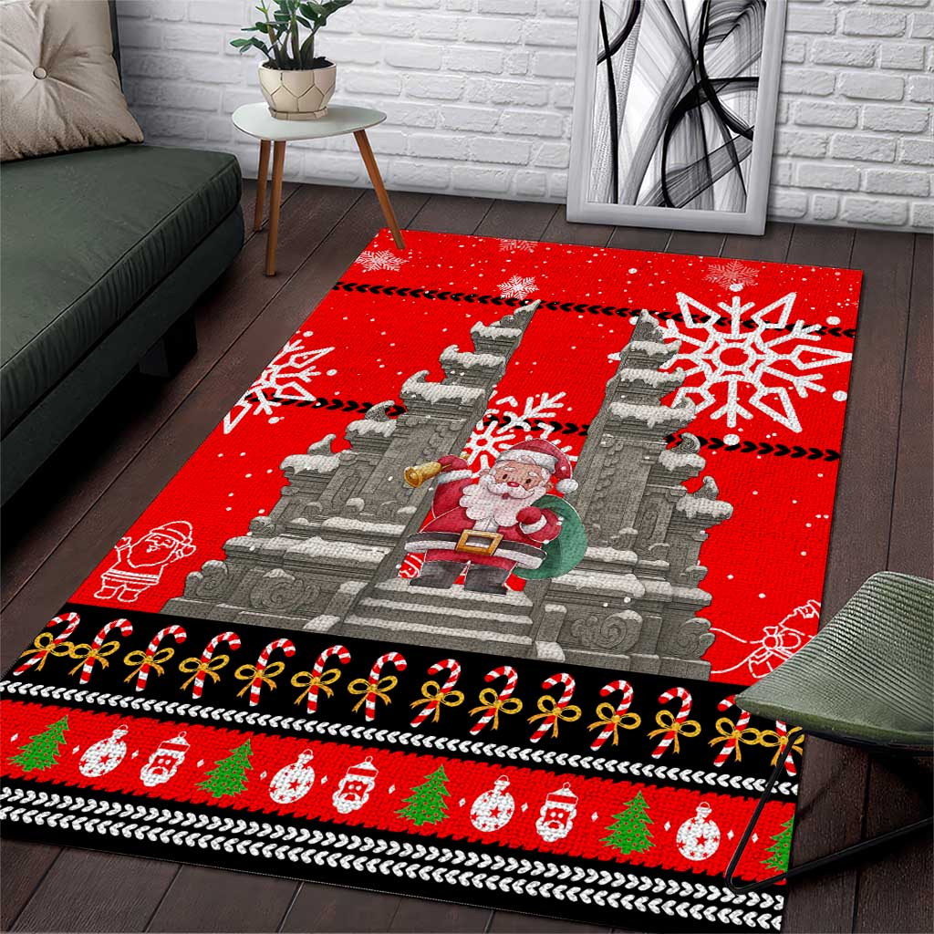 Indonesia Christmas Area Rug with Santa Temple Snowflakes and Red Candy Cane Pattern - Wonder Print Shop