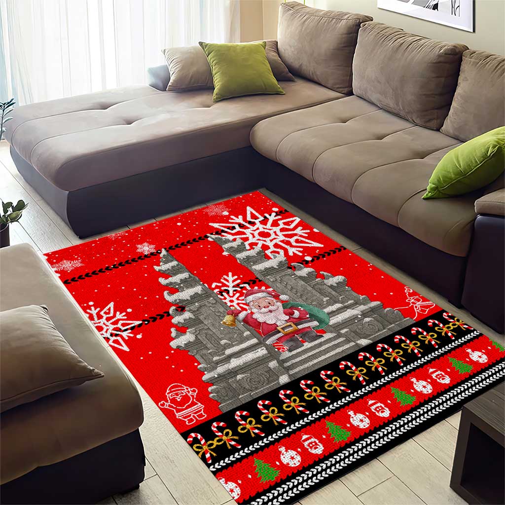 Indonesia Christmas Area Rug with Santa Temple Snowflakes and Red Candy Cane Pattern - Wonder Print Shop