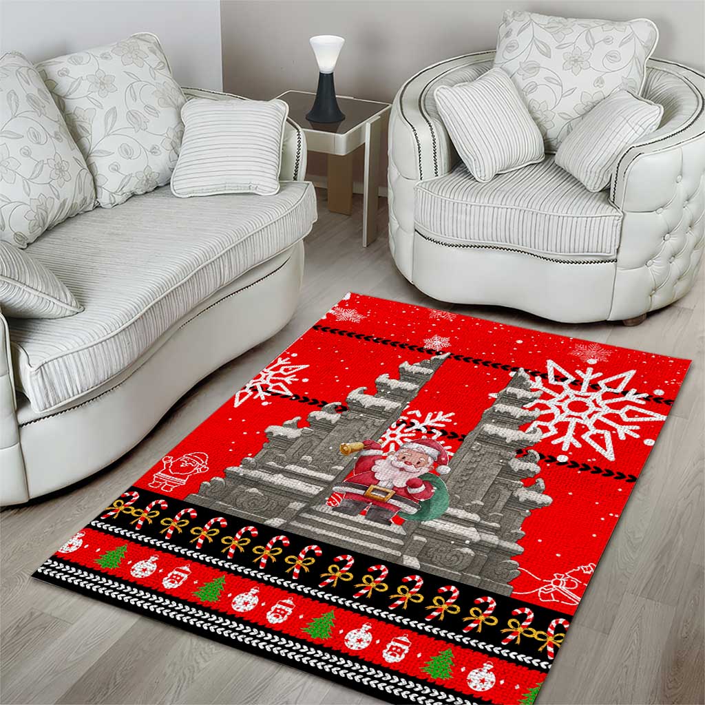 Indonesia Christmas Area Rug with Santa Temple Snowflakes and Red Candy Cane Pattern - Wonder Print Shop