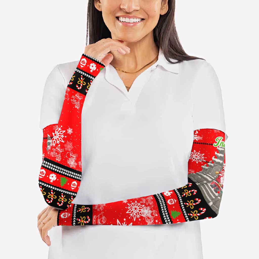 Indonesia Christmas Arm Sleeves with Santa Temple Snowflakes and Red Candy Cane Pattern - Wonder Print Shop