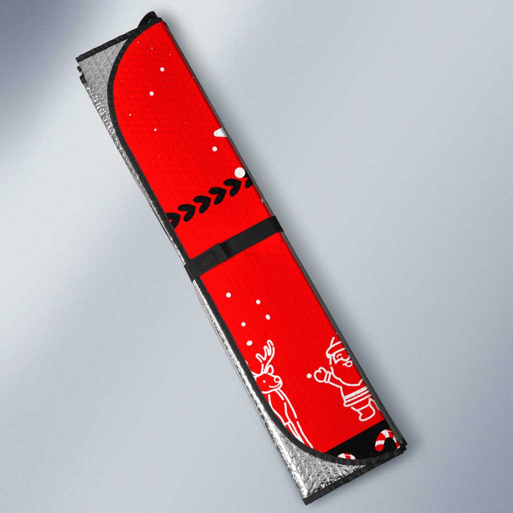 Indonesia Christmas Auto Sun Shade with Santa Temple Snowflakes and Red Candy Cane Pattern - Wonder Print Shop