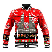 Indonesia Christmas Baseball Jacket with Santa Temple Snowflakes and Red Candy Cane Pattern - Wonder Print Shop