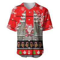 Indonesia Christmas Baseball Jersey with Santa Temple Snowflakes and Red Candy Cane Pattern - Wonder Print Shop