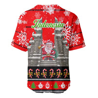 Indonesia Christmas Baseball Jersey with Santa Temple Snowflakes and Red Candy Cane Pattern - Wonder Print Shop