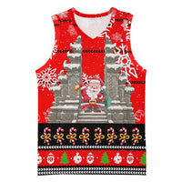 Indonesia Christmas Basketball Jersey with Santa Temple Snowflakes and Red Candy Cane Pattern - Wonder Print Shop
