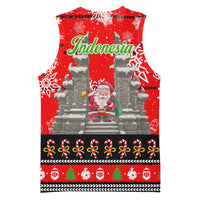 Indonesia Christmas Basketball Jersey with Santa Temple Snowflakes and Red Candy Cane Pattern - Wonder Print Shop