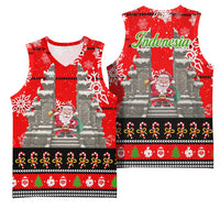 Indonesia Christmas Basketball Jersey with Santa Temple Snowflakes and Red Candy Cane Pattern - Wonder Print Shop