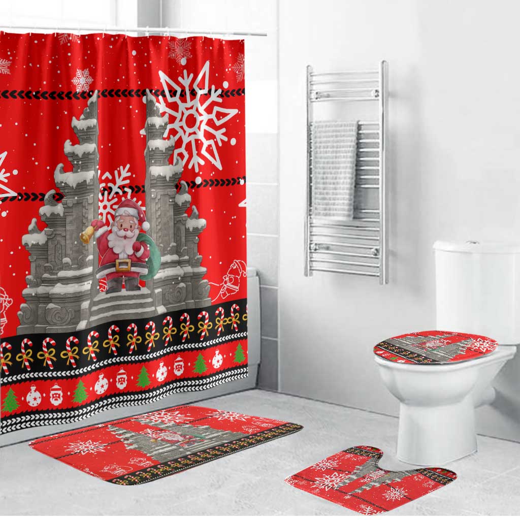Indonesia Christmas Bathroom Set with Santa Temple Snowflakes and Red Candy Cane Pattern - Wonder Print Shop