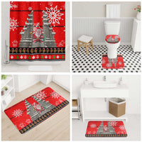 Indonesia Christmas Bathroom Set with Santa Temple Snowflakes and Red Candy Cane Pattern - Wonder Print Shop