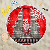Indonesia Christmas Beach Blanket with Santa Temple Snowflakes and Red Candy Cane Pattern - Wonder Print Shop