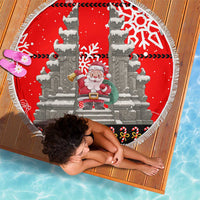 Indonesia Christmas Beach Blanket with Santa Temple Snowflakes and Red Candy Cane Pattern - Wonder Print Shop