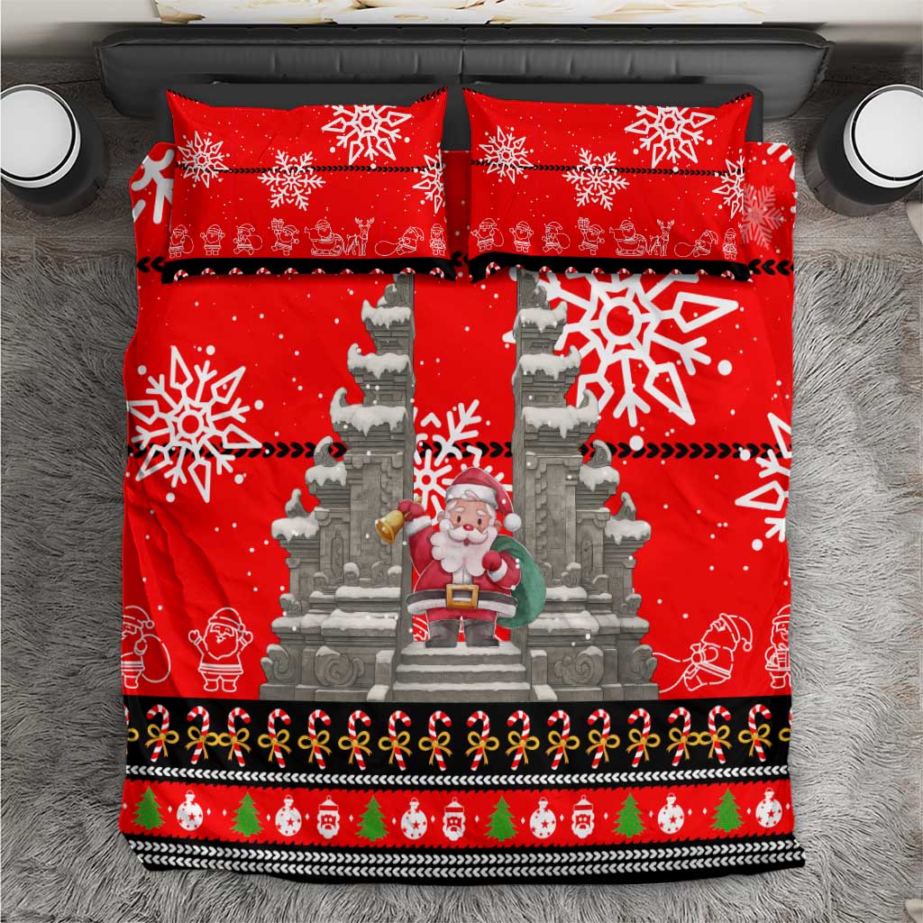 Indonesia Christmas Bedding Set with Santa Temple Snowflakes and Red Candy Cane Pattern - Wonder Print Shop