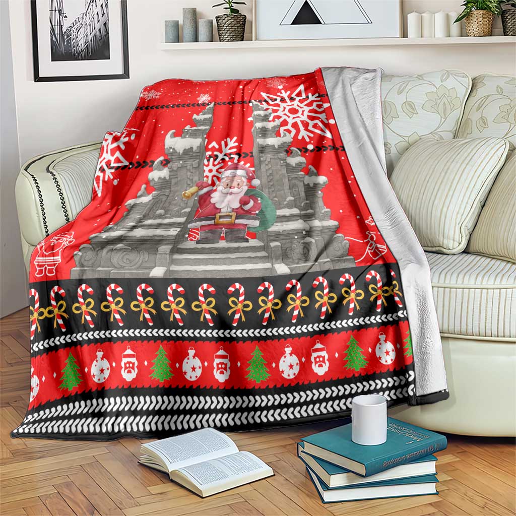 Indonesia Christmas Blanket with Santa Temple Snowflakes and Red Candy Cane Pattern - Wonder Print Shop