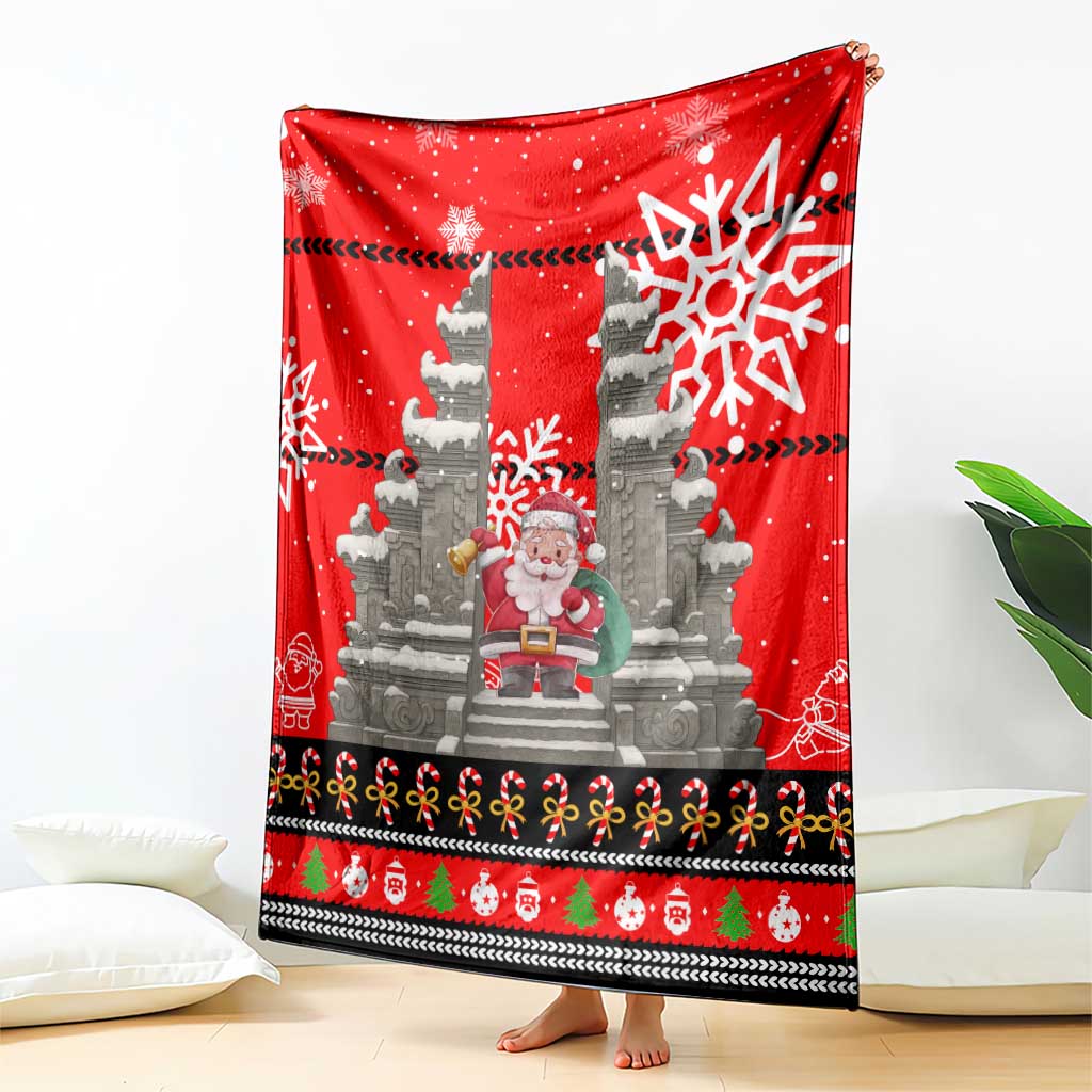 Indonesia Christmas Blanket with Santa Temple Snowflakes and Red Candy Cane Pattern - Wonder Print Shop