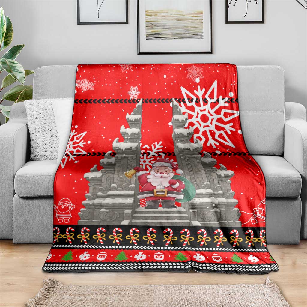 Indonesia Christmas Blanket with Santa Temple Snowflakes and Red Candy Cane Pattern - Wonder Print Shop