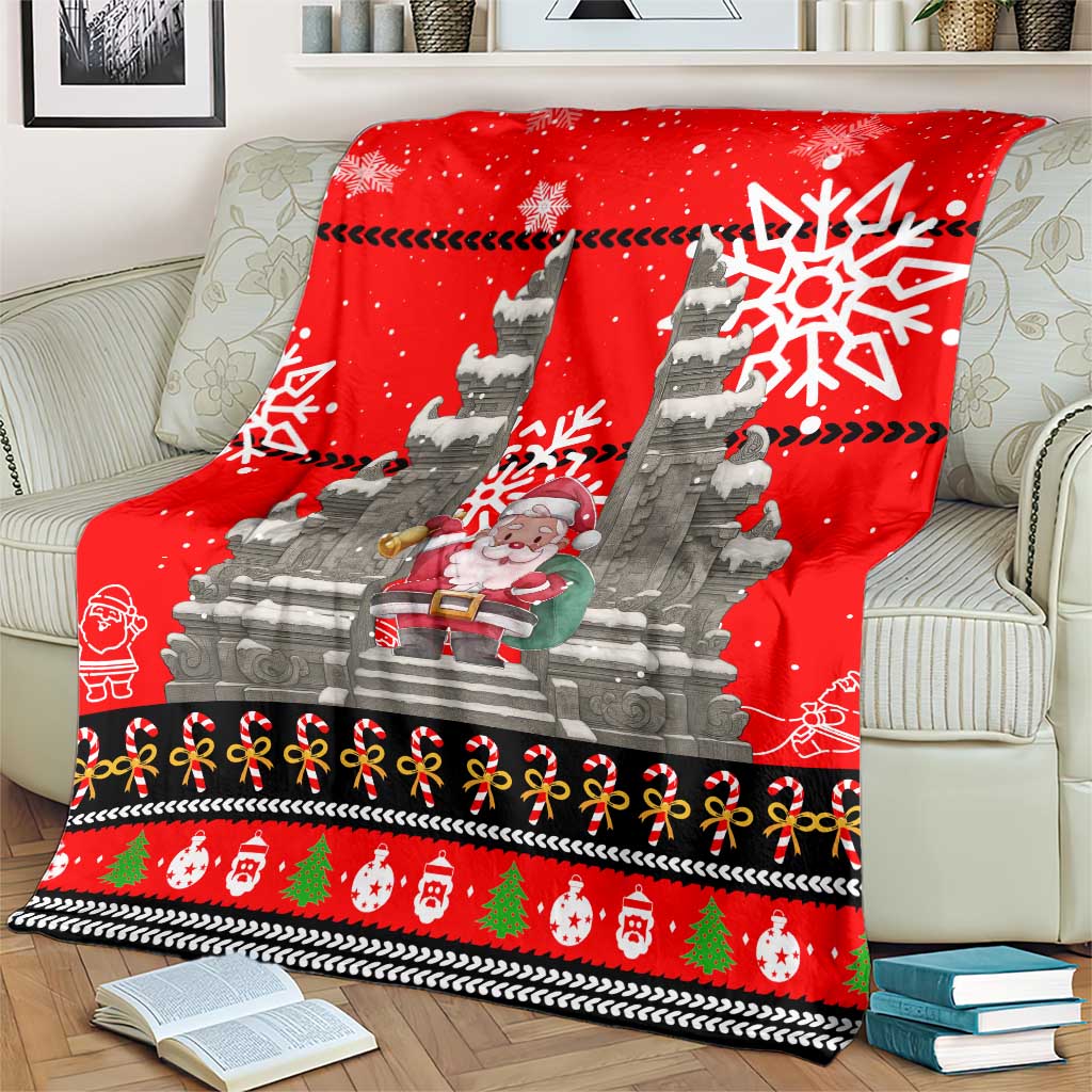 Indonesia Christmas Blanket with Santa Temple Snowflakes and Red Candy Cane Pattern - Wonder Print Shop