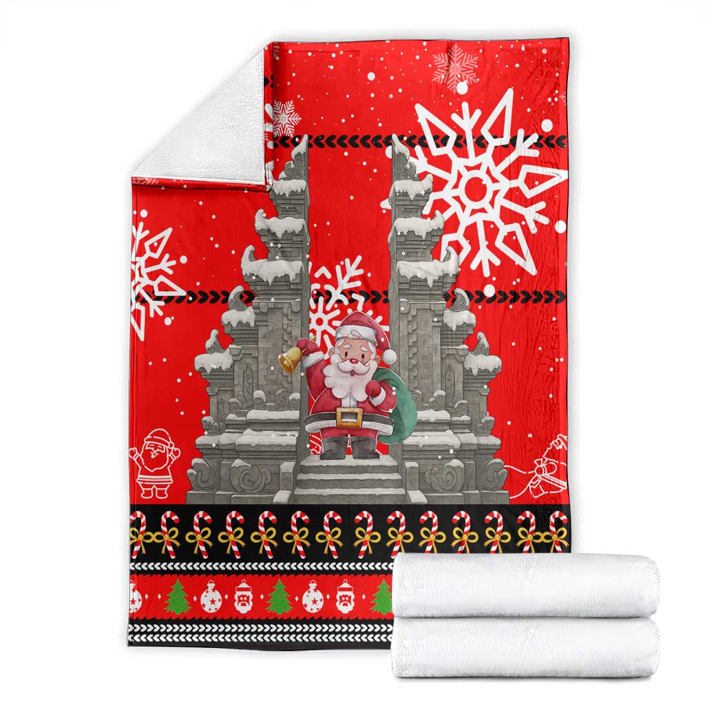 Indonesia Christmas Blanket with Santa Temple Snowflakes and Red Candy Cane Pattern - Wonder Print Shop