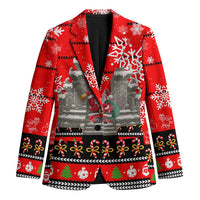 Indonesia Christmas Blazer with Santa Temple Snowflakes and Red Candy Cane Pattern - Wonder Print Shop