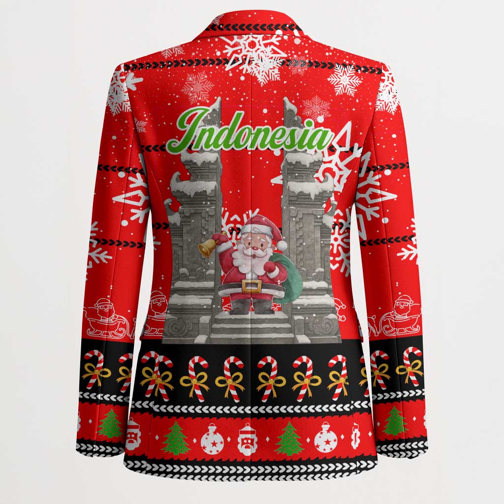 Indonesia Christmas Blazer with Santa Temple Snowflakes and Red Candy Cane Pattern - Wonder Print Shop