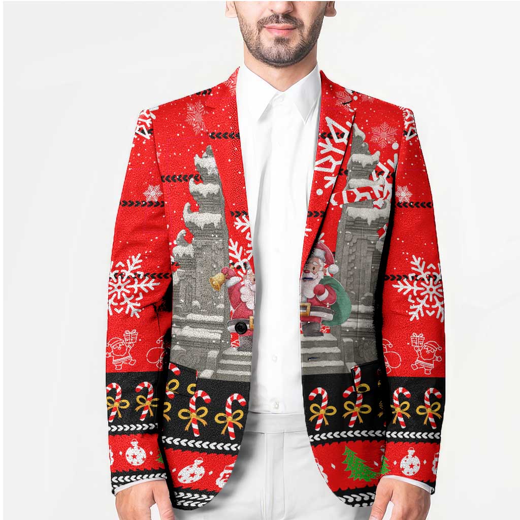 Indonesia Christmas Blazer with Santa Temple Snowflakes and Red Candy Cane Pattern - Wonder Print Shop