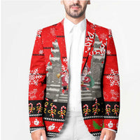 Indonesia Christmas Blazer with Santa Temple Snowflakes and Red Candy Cane Pattern - Wonder Print Shop