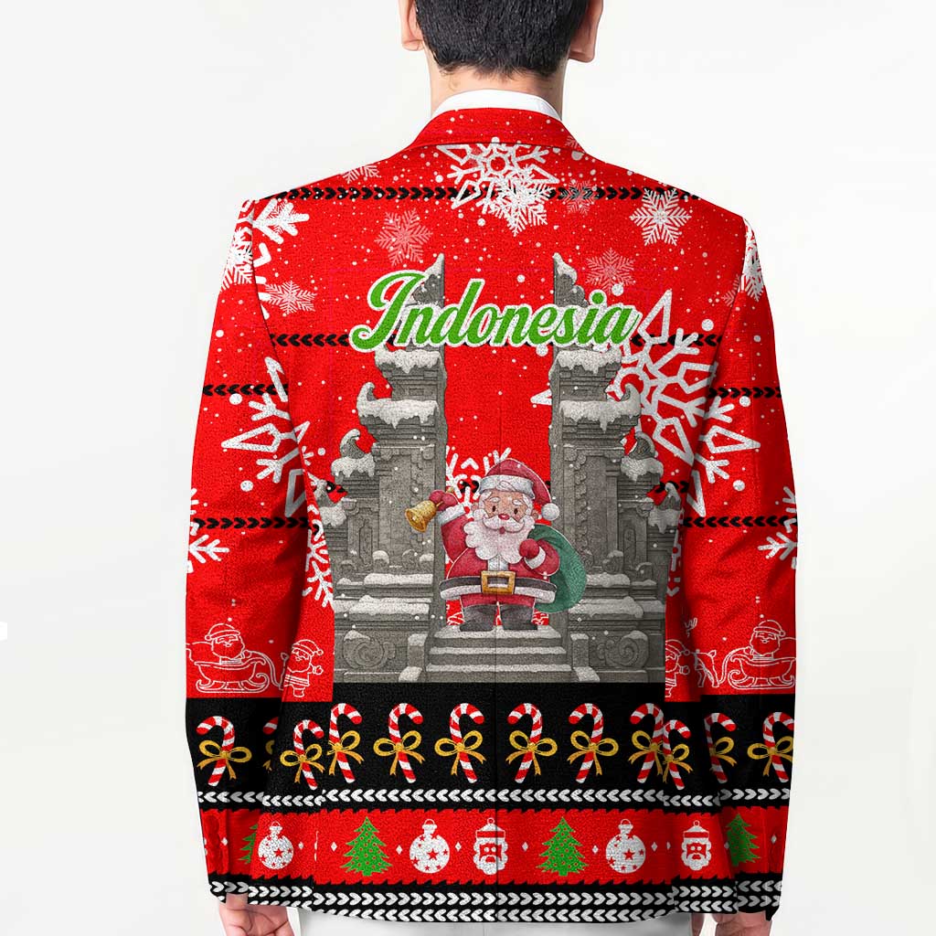 Indonesia Christmas Blazer with Santa Temple Snowflakes and Red Candy Cane Pattern - Wonder Print Shop