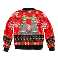 Indonesia Christmas Bomber Jacket with Santa Temple Snowflakes and Red Candy Cane Pattern - Wonder Print Shop