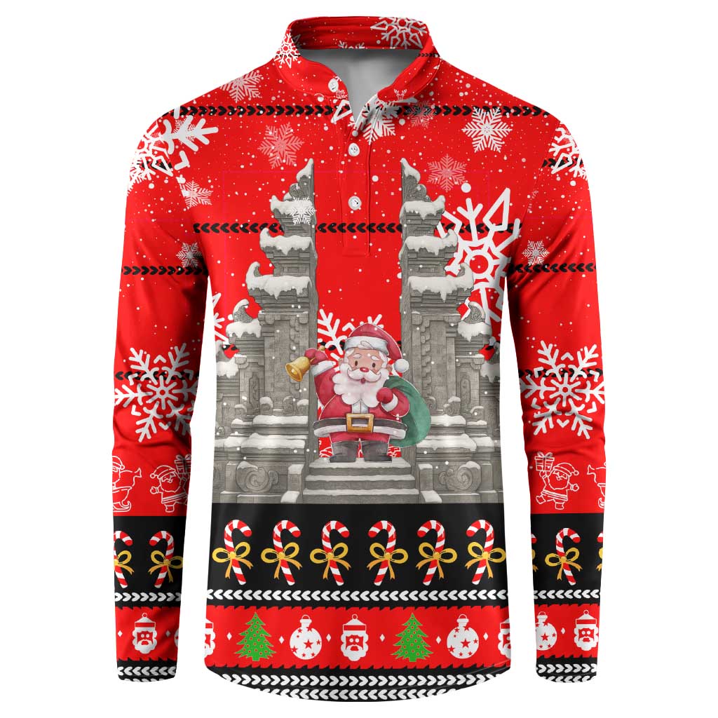 Indonesia Christmas Button Sweatshirt with Santa Temple Snowflakes and Red Candy Cane Pattern - Wonder Print Shop