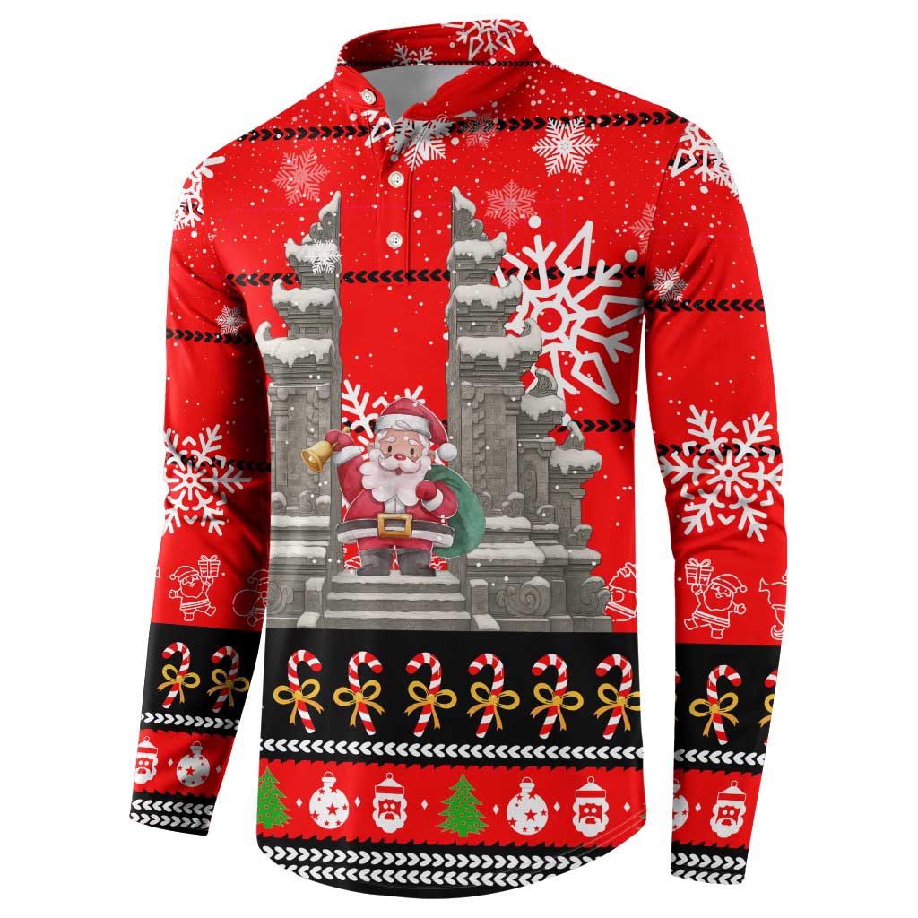 Indonesia Christmas Button Sweatshirt with Santa Temple Snowflakes and Red Candy Cane Pattern - Wonder Print Shop