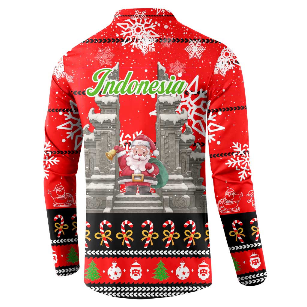 Indonesia Christmas Button Sweatshirt with Santa Temple Snowflakes and Red Candy Cane Pattern - Wonder Print Shop