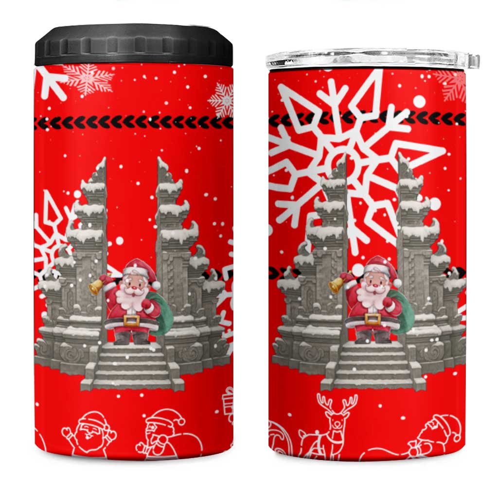 Indonesia Christmas 4 in 1 Can Cooler Tumbler with Santa Temple Snowflakes and Red Candy Cane Pattern - Wonder Print Shop