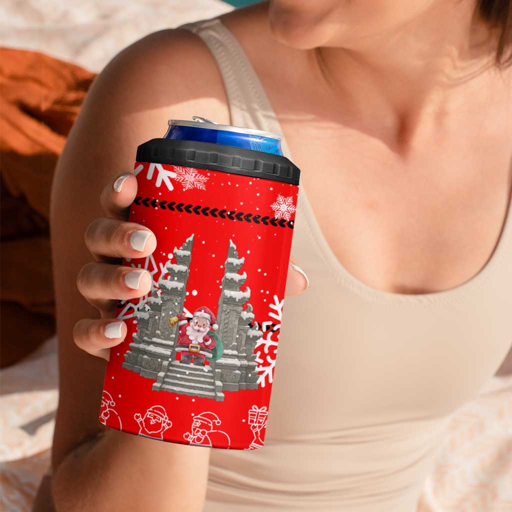 Indonesia Christmas 4 in 1 Can Cooler Tumbler with Santa Temple Snowflakes and Red Candy Cane Pattern - Wonder Print Shop